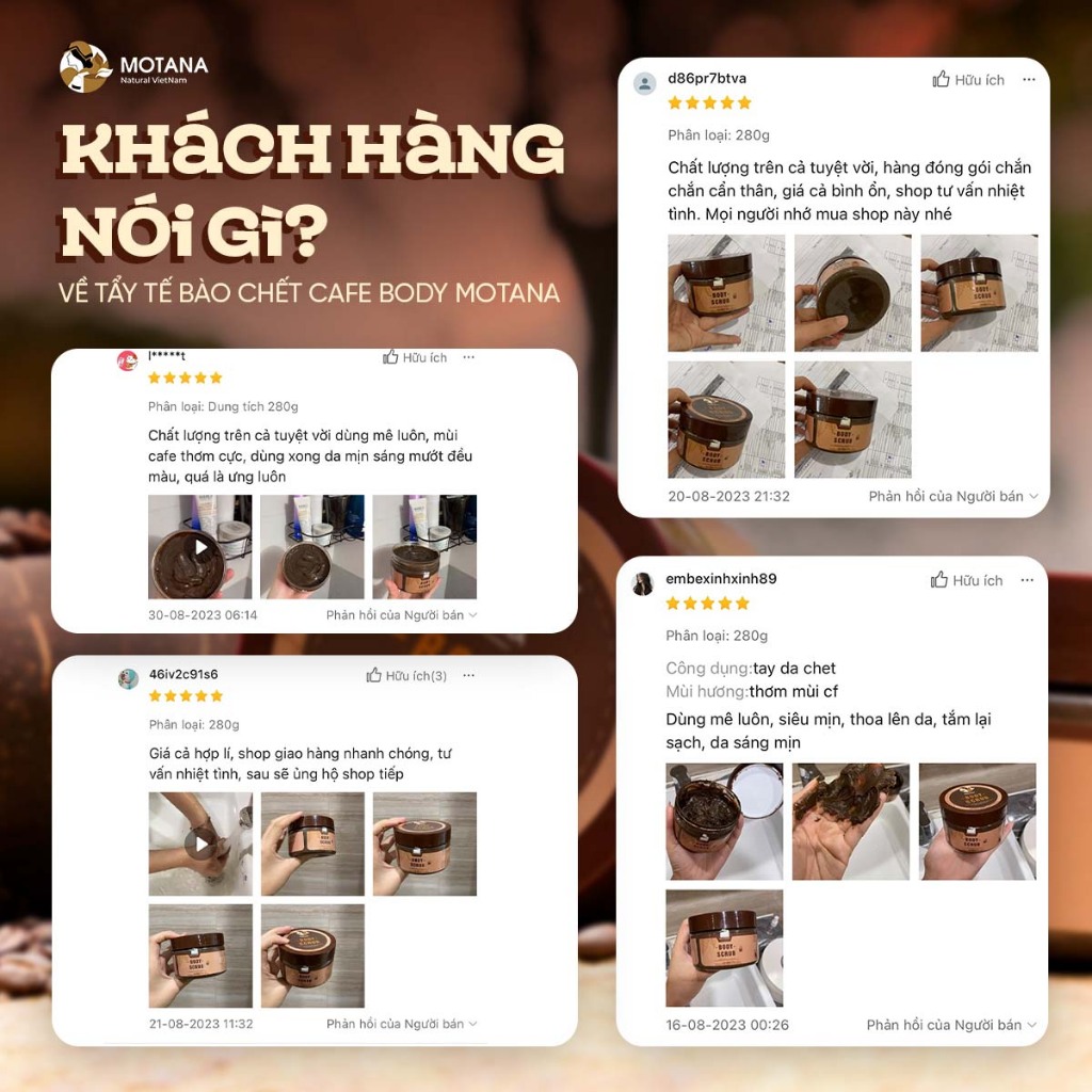 Tẩy da chết body cà phê Motana 280g và 500g, tẩy tế bào chết cà phê giúp trắng da, sạch da, mịn da