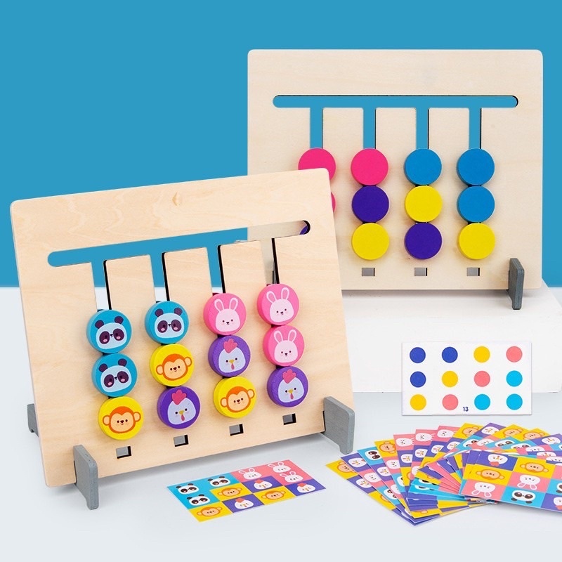 Đồ Chơi Montessori Gỗ thông minh cho bé, Đồ Chơi Luyện Tính Thông Minh Logic Lắp Ghép Theo Theo Thẻ
