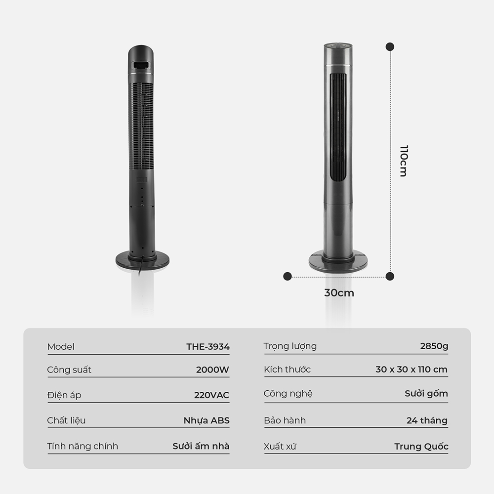 Quạt sưởi gốm Elmich THE 3934 2000W 2 chế độ sưởi chính hãng bảo hành 2 năm