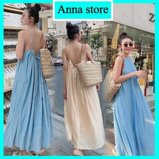 Đầm maxi yếm from rộng hở lưng mặc siêu thoải mái M521