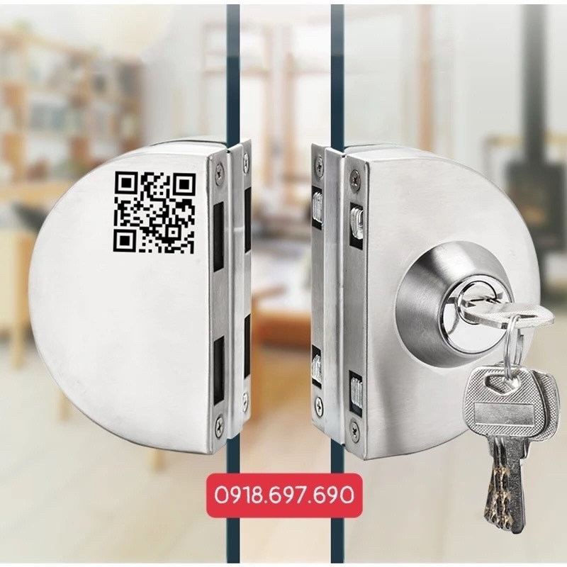 Khoá cửa kính cường lực - khoá bán nguyệt không cần khoan lỗ kính ug