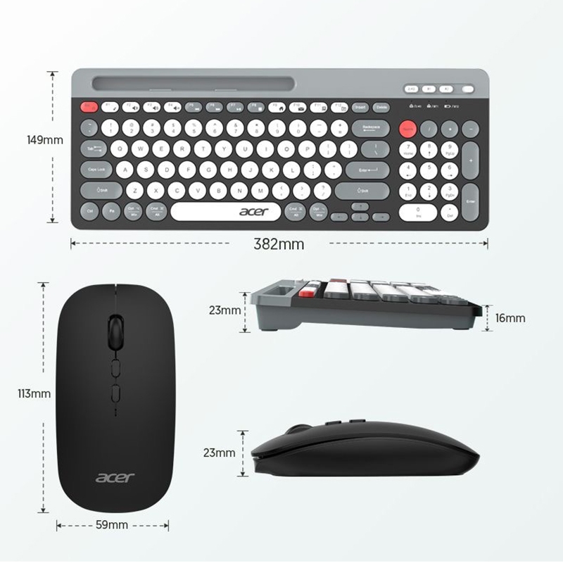 Bộ bàn phím và chuột không dây Acer Chế độ kép 2.4G + Bluetooth 5.0 Thích hợp làm văn phòng công ty và giải trí