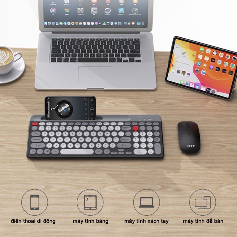 Bộ bàn phím và chuột không dây Acer Chế độ kép 2.4G + Bluetooth 5.0 Thích hợp làm văn phòng công ty và giải trí