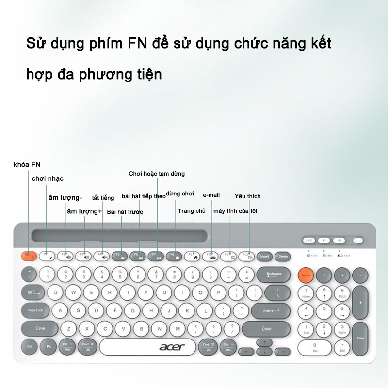 Bộ bàn phím và chuột không dây Acer Chế độ kép 2.4G + Bluetooth 5.0 Thích hợp làm văn phòng công ty và giải trí