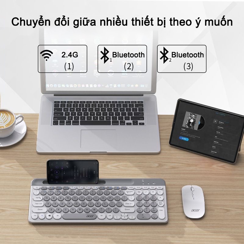 Bộ bàn phím và chuột không dây Acer Chế độ kép 2.4G + Bluetooth 5.0 Thích hợp làm văn phòng công ty và giải trí