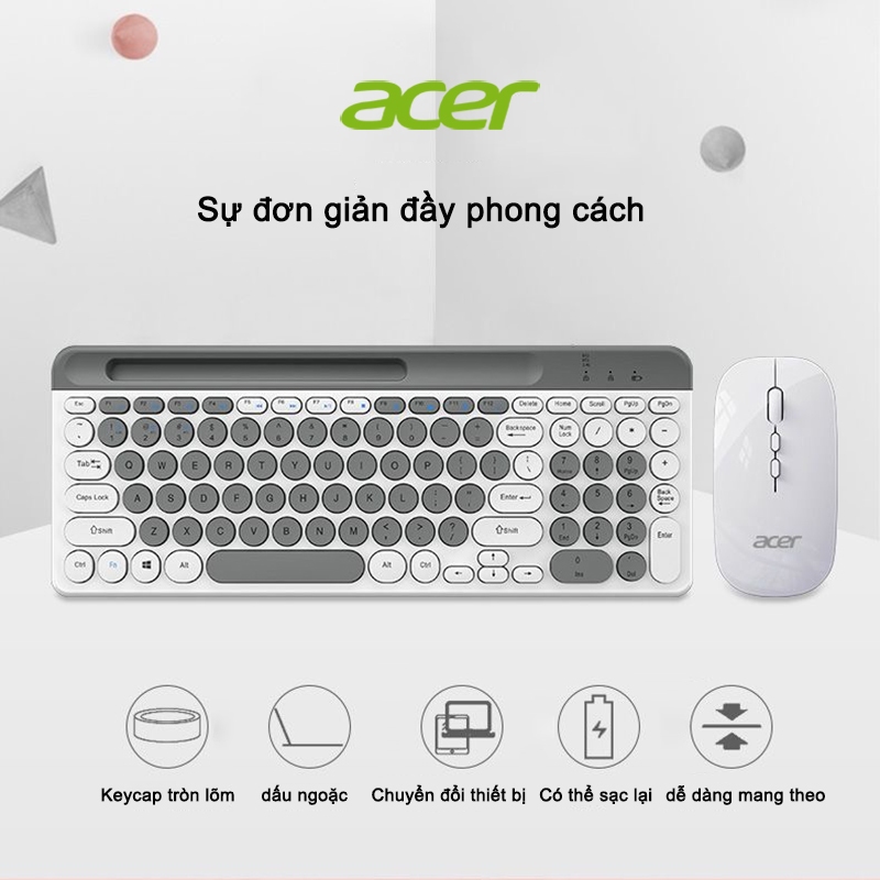 Bộ bàn phím và chuột không dây Acer Chế độ kép 2.4G + Bluetooth 5.0 Thích hợp làm văn phòng công ty và giải trí