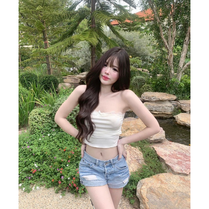 Áo ống ren đính nơ sexy