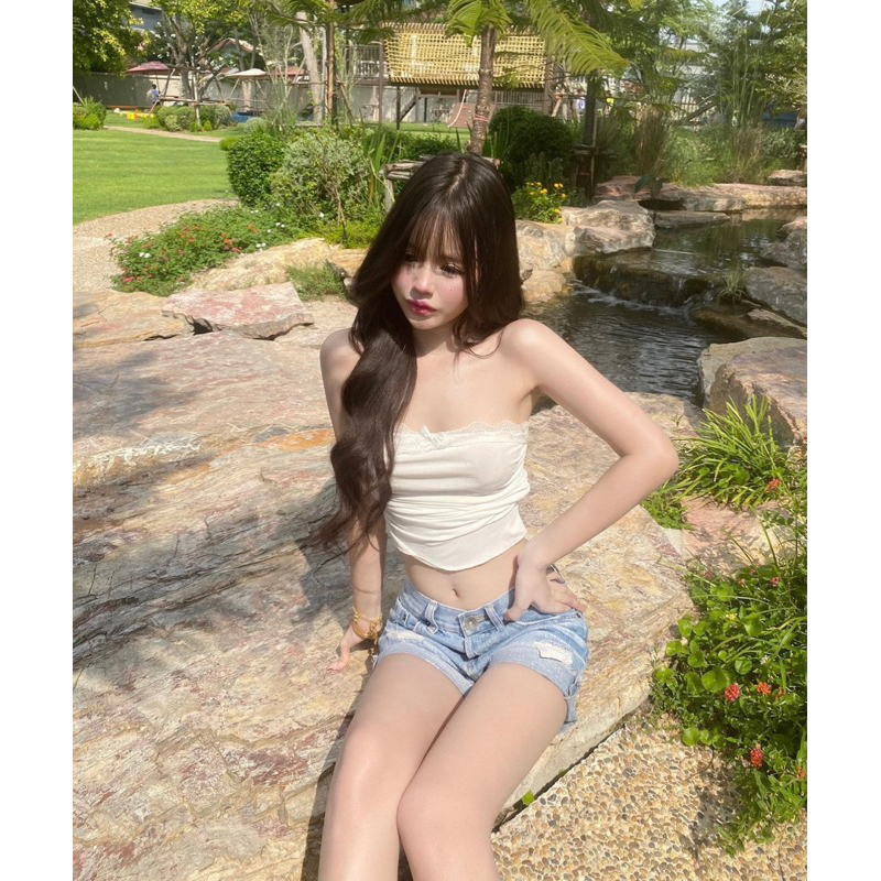 Áo ống ren đính nơ sexy