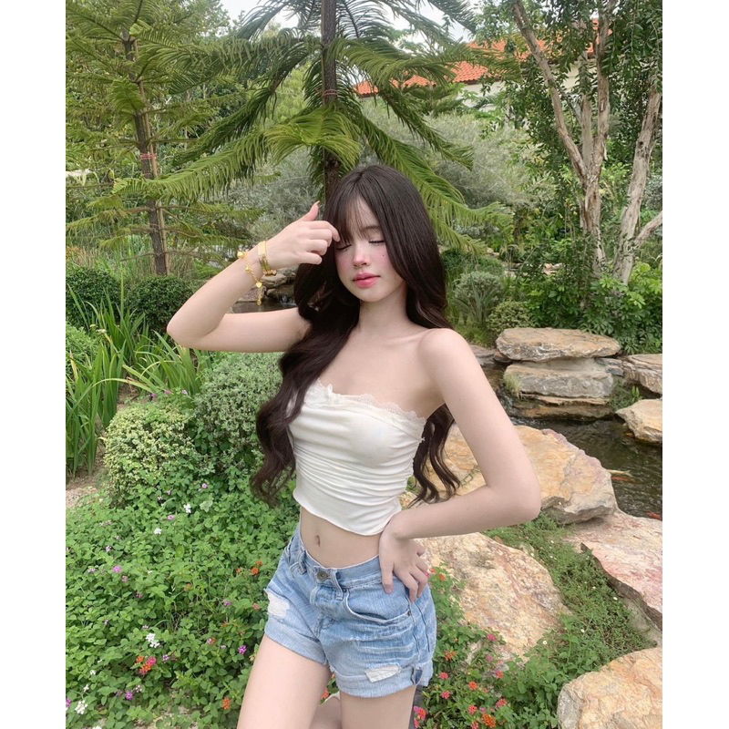Áo ống ren đính nơ sexy