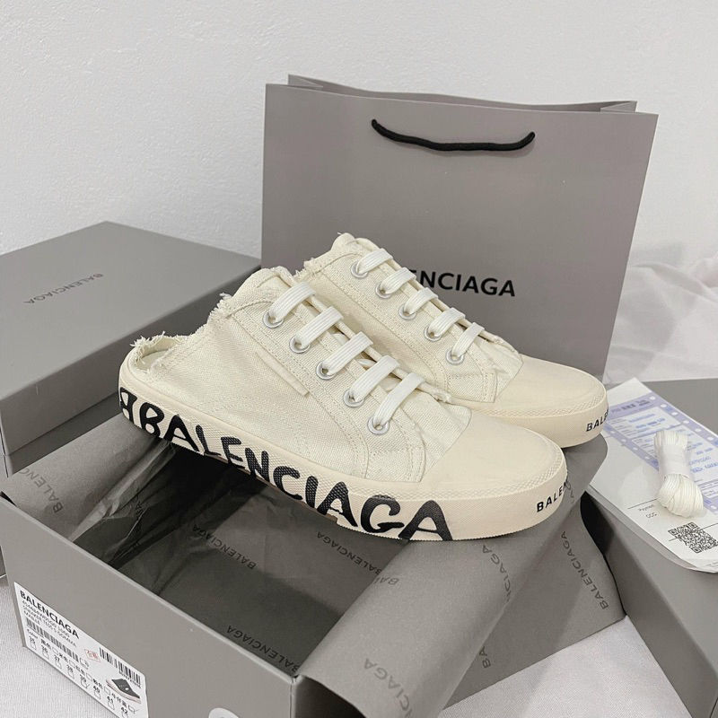 Giày thể thao đạp gót BALENCIAGA canvas trơncao cấp, Sục BALENCIAGA trơn
