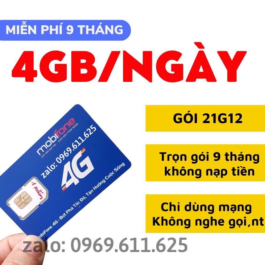 Sim 4G Mobifone 1 Tỷ GB - Sim 21G12 Miễn phí 120GB/tháng Sử Dụng Trọng Gói 9 Tháng Free - Sim mobi Giá rẻ