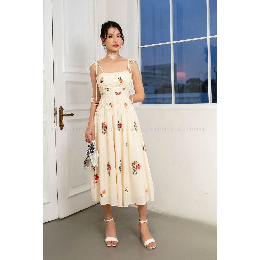 YM Concept Đầm 2 Dây Cột Nơ Họa Tiết Hoa Thêu Phong Cách Quyến Rũ - D0758