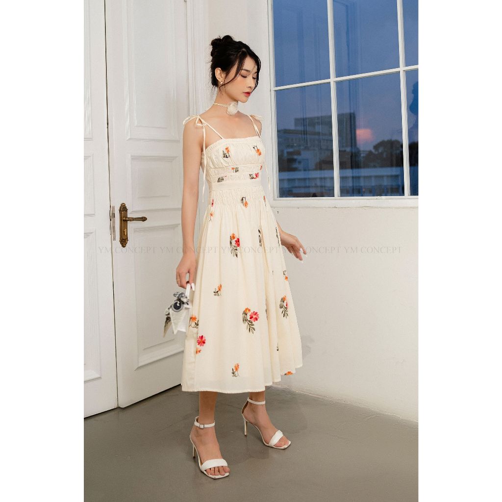 YM Concept Đầm 2 Dây Cột Nơ Họa Tiết Hoa Thêu Phong Cách Quyến Rũ - D0758