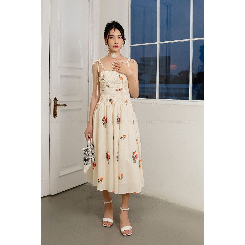 YM Concept Đầm 2 Dây Cột Nơ Họa Tiết Hoa Thêu Phong Cách Quyến Rũ - D0758