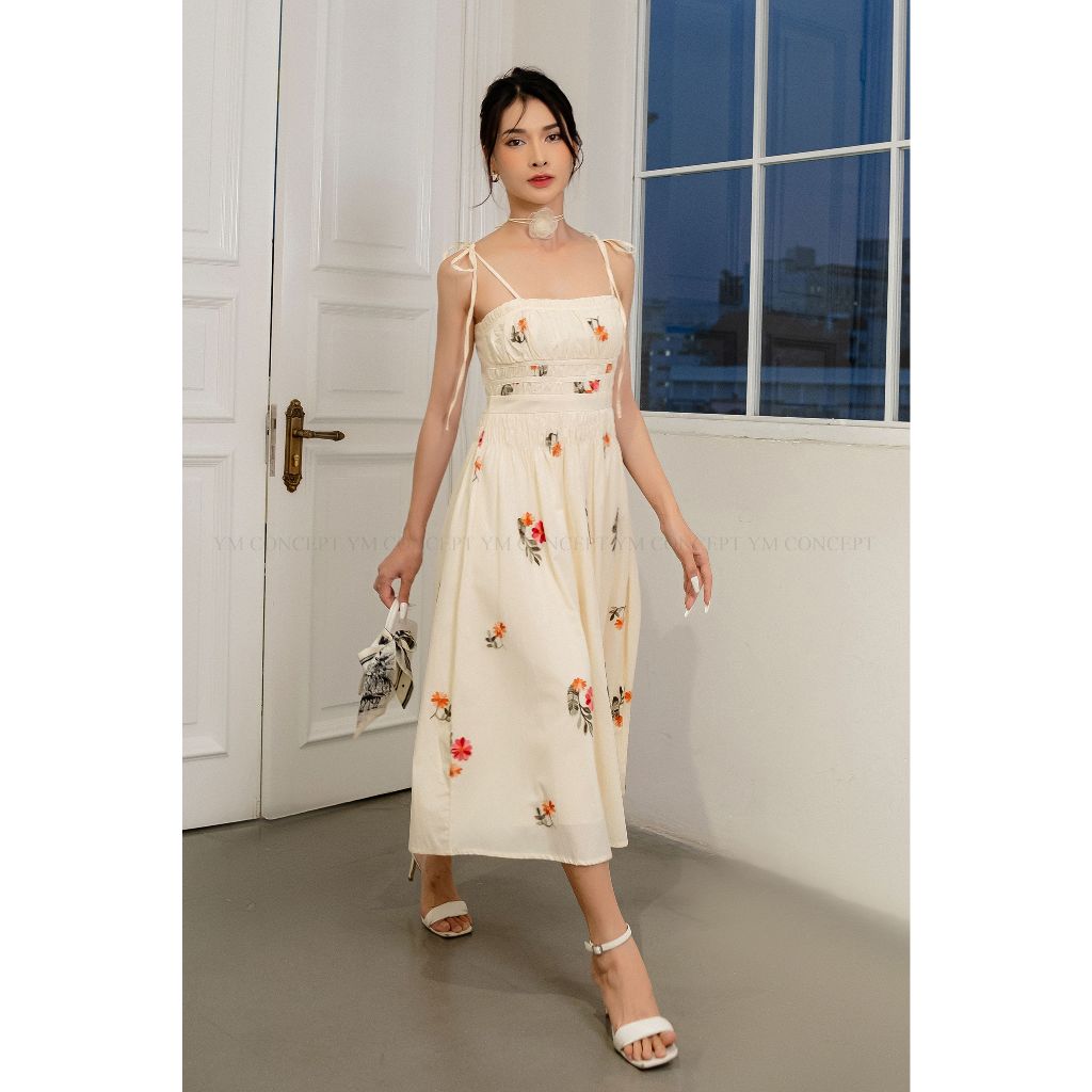 YM Concept Đầm 2 Dây Cột Nơ Họa Tiết Hoa Thêu Phong Cách Quyến Rũ - D0758