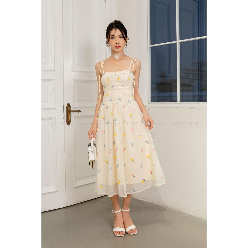 YM Concept Đầm 2 Dây Cột Nơ Họa Tiết Hoa Thêu Phong Cách Quyến Rũ - D0758