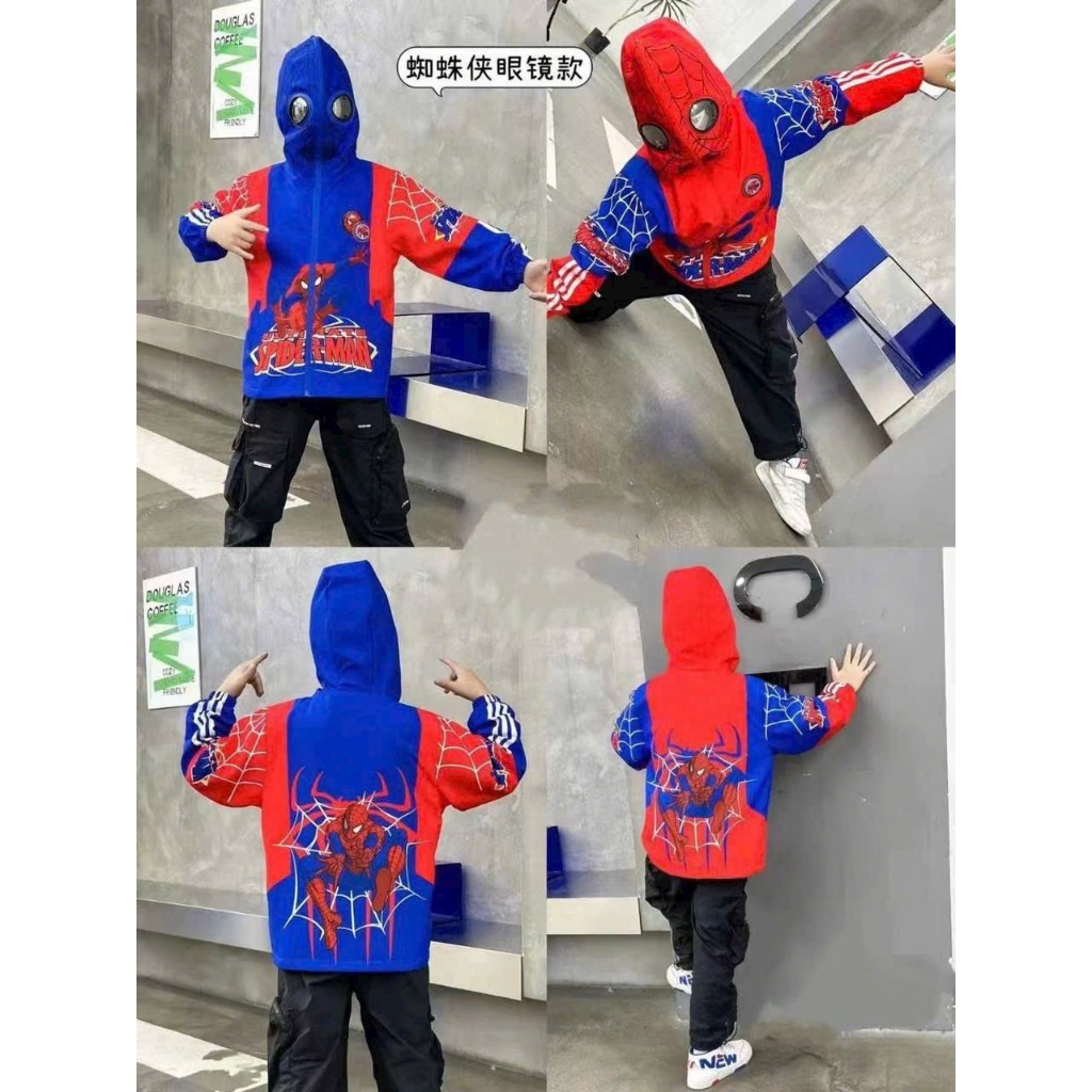 Áo khoác gió siêu nhân có đèn và mũ kín đầu có mắt kính hàng QC cho bé - A334