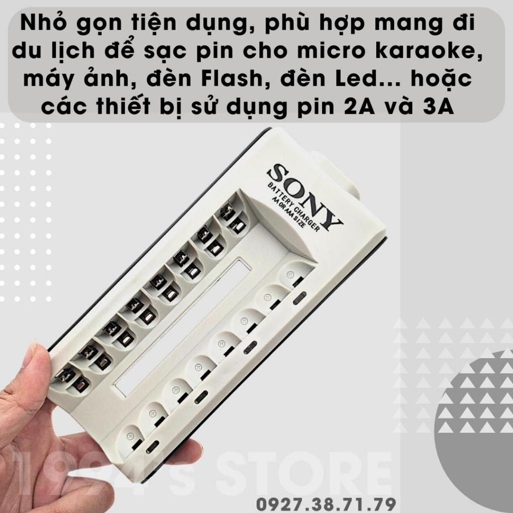 Bộ sạc pin tiểu, pin đũa AA, AAA Sony - Sạc nhanh cùng lúc 8 pin cho micro karaoke, remote tivi, đồ chơi, chuột máy tính