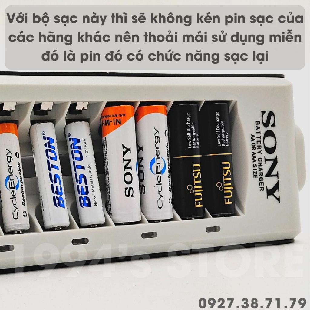 Bộ sạc pin tiểu, pin đũa AA, AAA Sony - Sạc nhanh cùng lúc 8 pin cho micro karaoke, remote tivi, đồ chơi, chuột máy tính