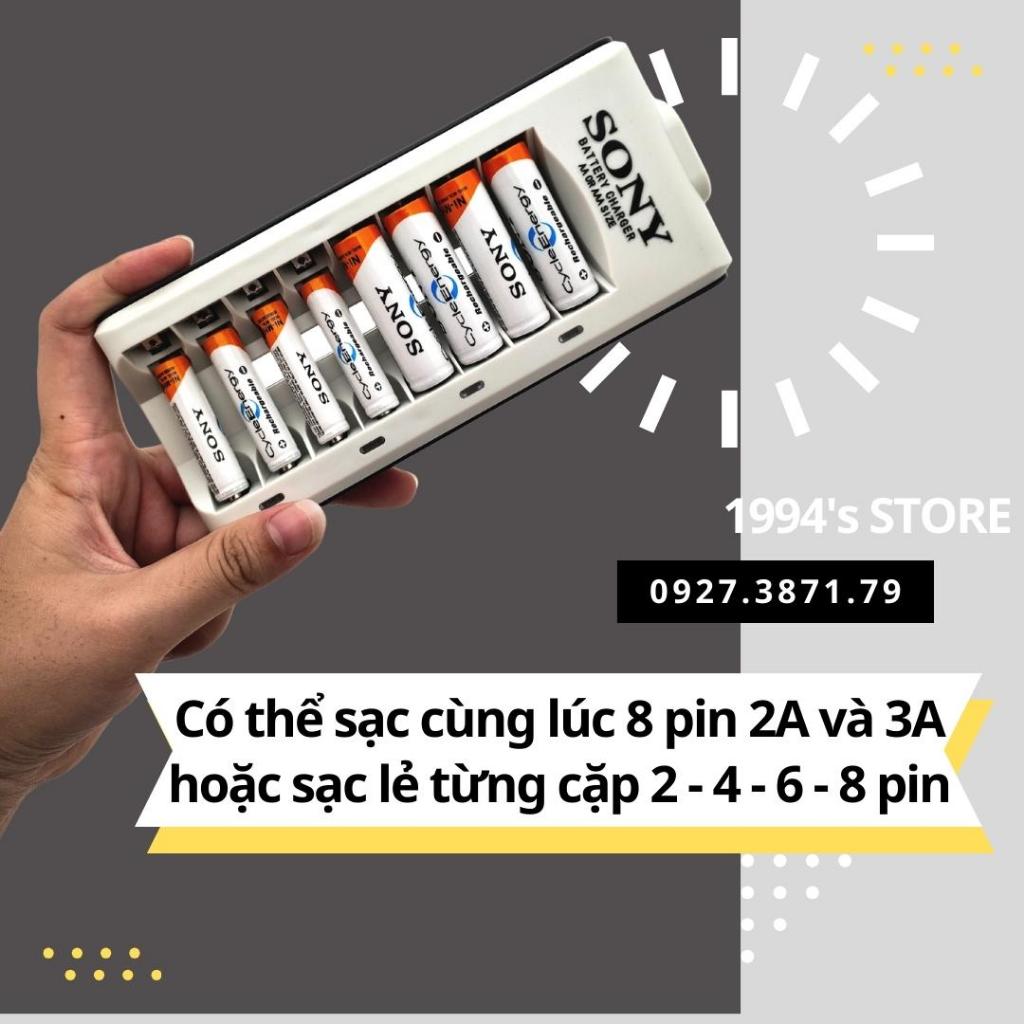 Bộ sạc pin tiểu, pin đũa AA, AAA Sony - Sạc nhanh cùng lúc 8 pin cho micro karaoke, remote tivi, đồ chơi, chuột máy tính