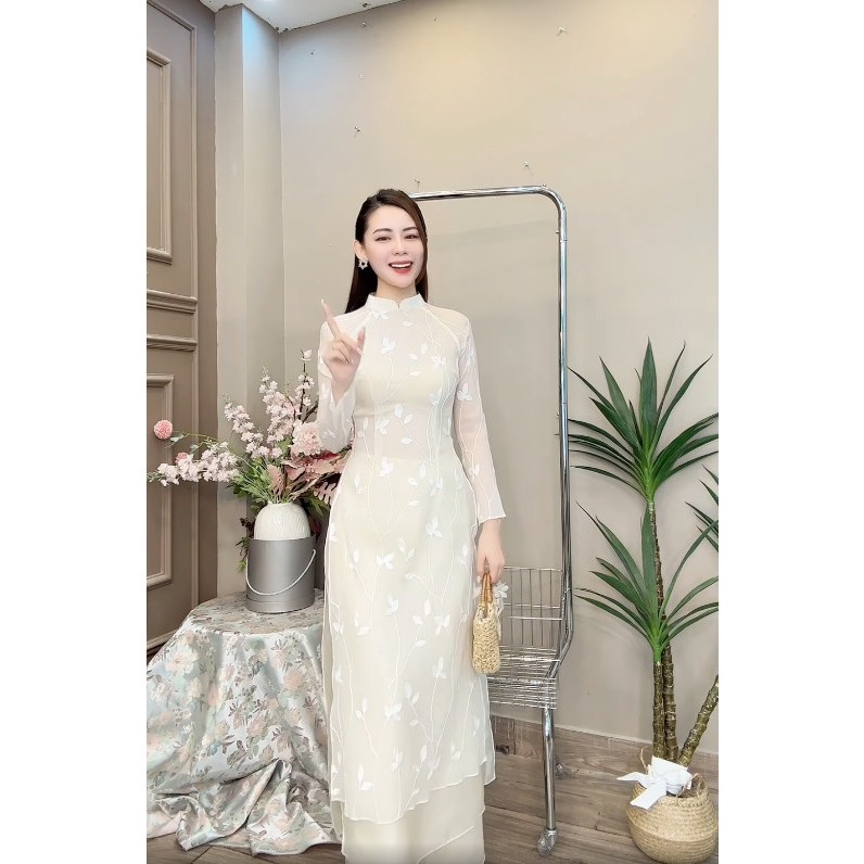 Set áo dài ren 4 tà + quần lụa-10553