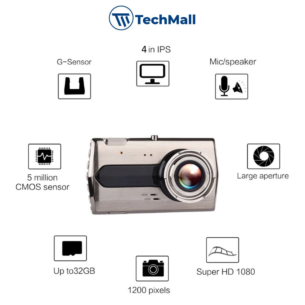 Camera Hành Trình Ô Tô S16 Màn Hình Siêu Nét - Chống Rung,  Full HD 1296p, Tích hợp cam sau, Tặng thẻ nhớ 32Gb