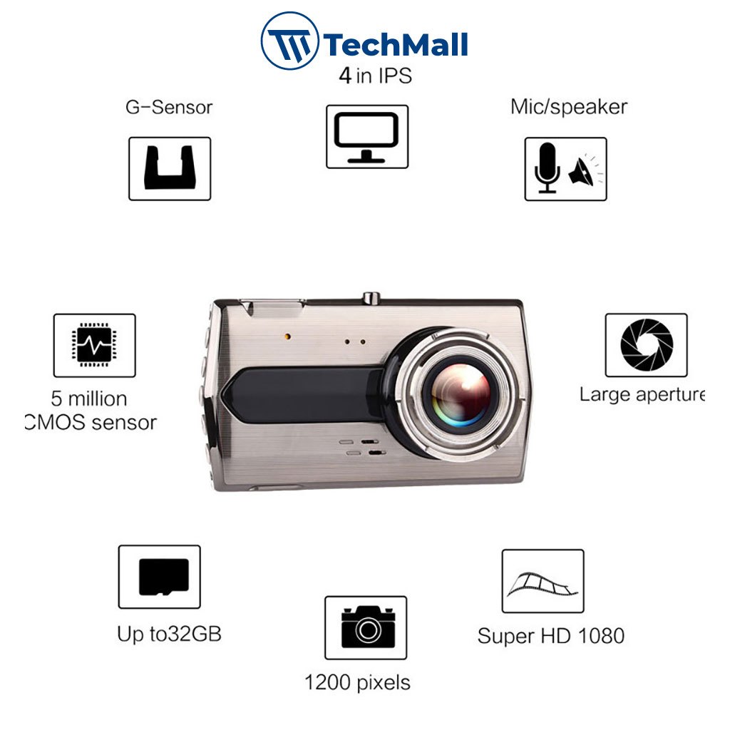 Camera Hành Trình Ô Tô S16 Màn Hình Siêu Nét - Chống Rung,  Full HD 1296p, Tích hợp cam sau, Tặng thẻ nhớ 32Gb