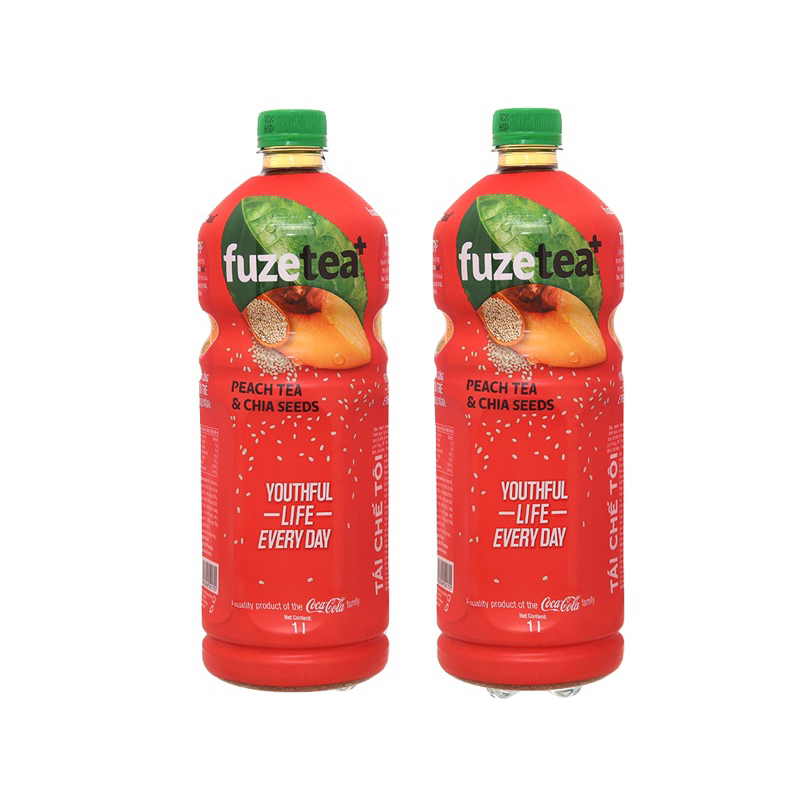 Combo 2 Chai Trà Fuze Tea Chanh Sả và Đào Hạt Chia Chai 1Lít