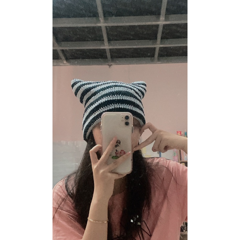 Mũ cat beanie - mũ len crochet tai mèo