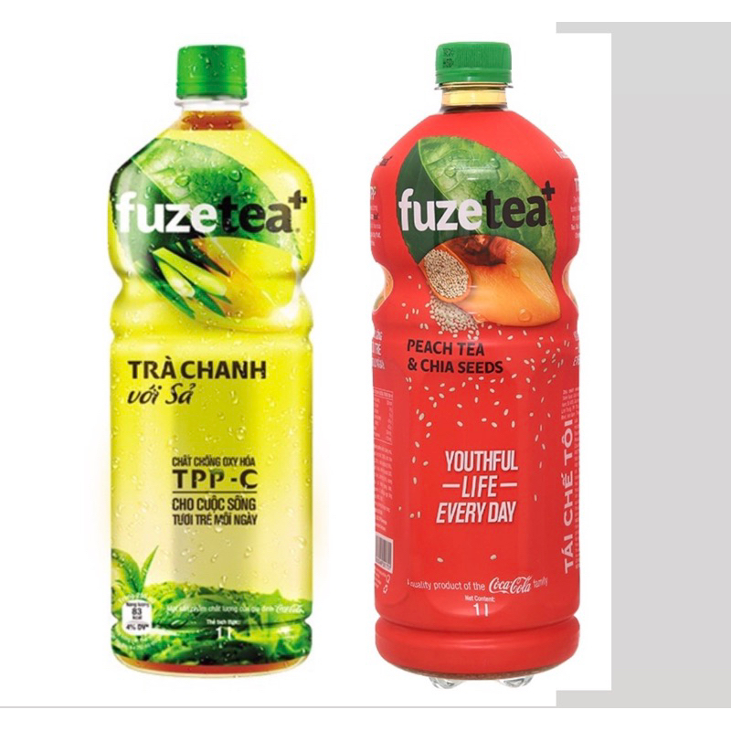 Combo 2 Chai Trà Fuze Tea Chanh Sả và Đào Hạt Chia Chai 1Lít