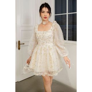 YM Concept Đầm Xoè Tay Phồng Bèo Cột Nơ Cira Dress - D0767