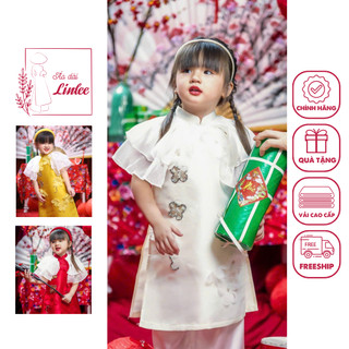 Áo dài cách tân bé gái chất liệu Tafta phối tay ren thêu hoa nổi - Áo Dài Linlee - AB1