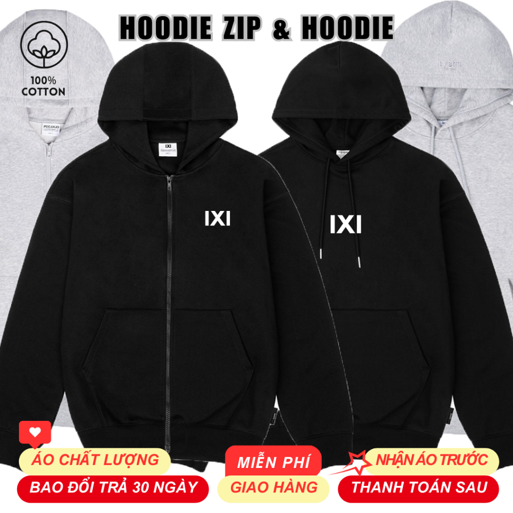 Áo Hoodie nam nữ Local Brand IXI Áo khoác Hoodie Zip đôi Màu xám đen Vải nỉ chân cua bông dày form rộng Cotton