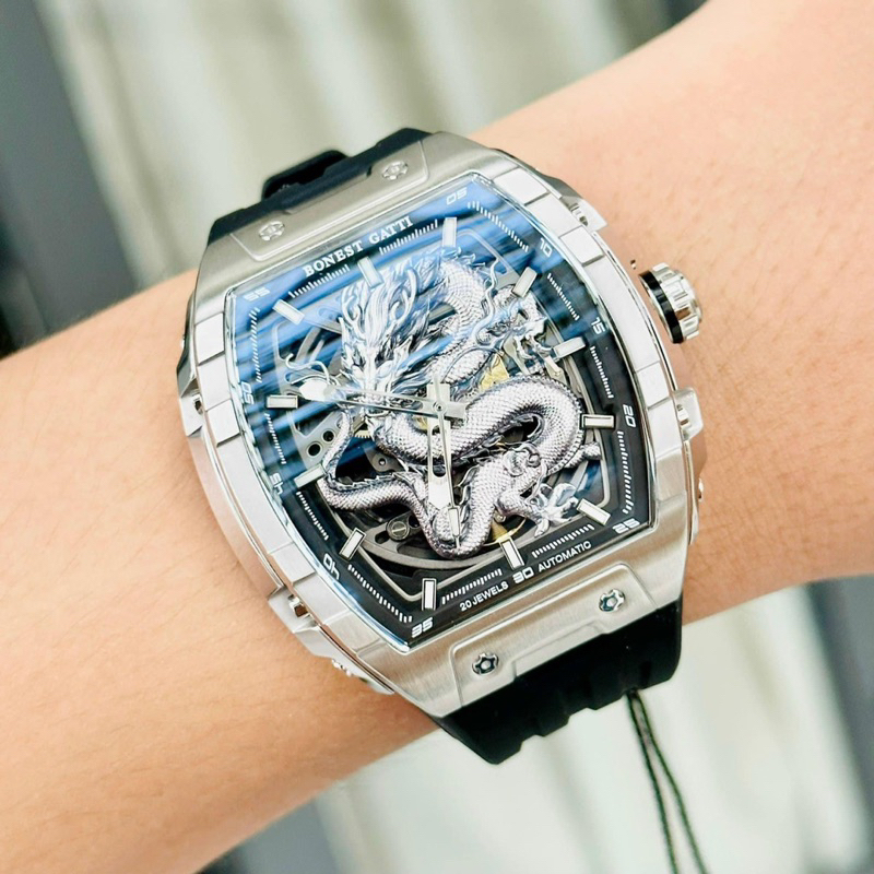 Đồng Hồ Nam Đồng Hồ BONEST GATTI  BG5606  Máy Cơ  Mặt Siz 45mm Dây Cao Su Đen