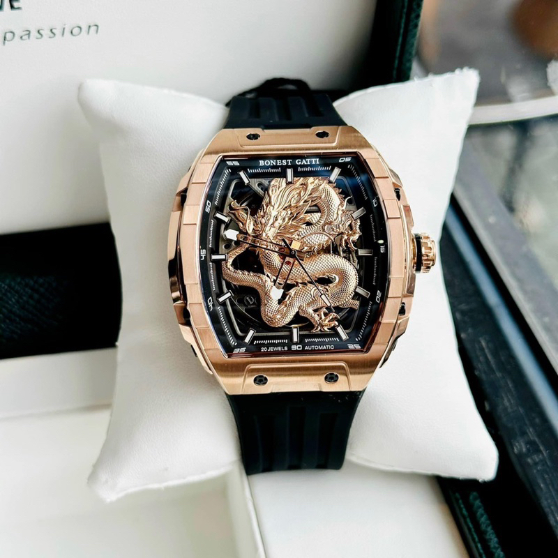 Đồng Hồ Nam Đồng Hồ BONEST GATTI  BG5606  Máy Cơ  Mặt Siz 45mm Dây Cao Su Đen