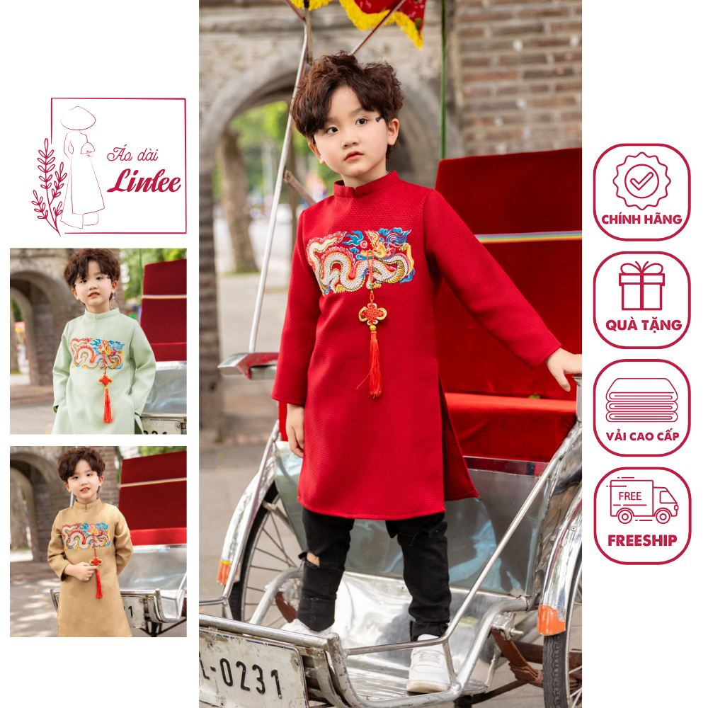 Áo dài cách tân bé trai chất liệu lụa cao cấp thêu rồng - Áo Dài Linlee - AB14