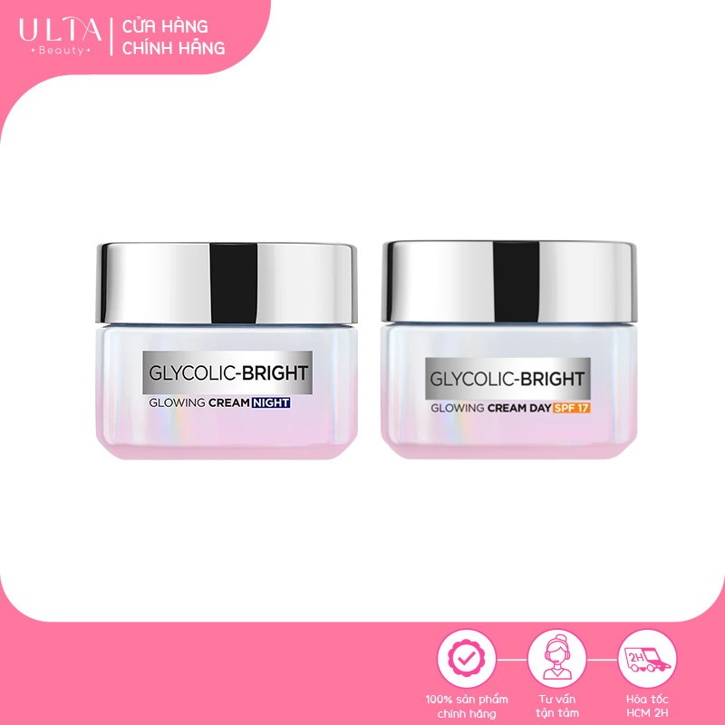 Kem Dưỡng L'Oreal Paris Sáng Mịn Glycolic-Bright Glowing Cream Day SPF 17, Night
