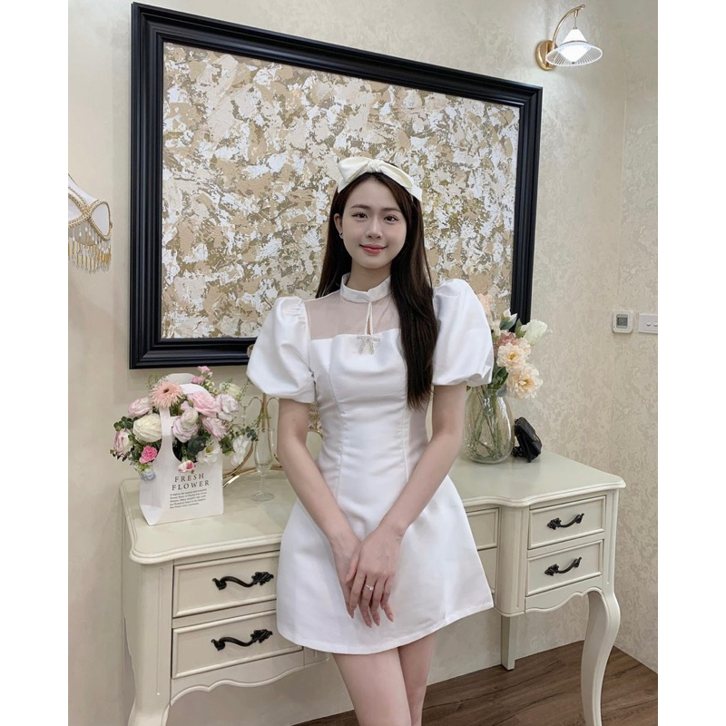 Đầm cổ trụ đính nơ đá 💓FREESHIP💓 mặc sinh nhật, kỷ yếu, dự tiệc