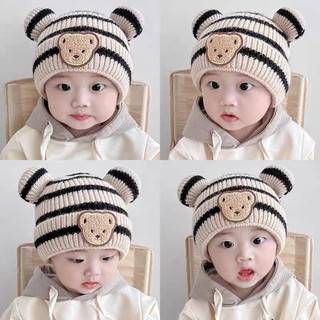 Mũ len gấu kẻ sọc cho bé siêu dày siêu âm