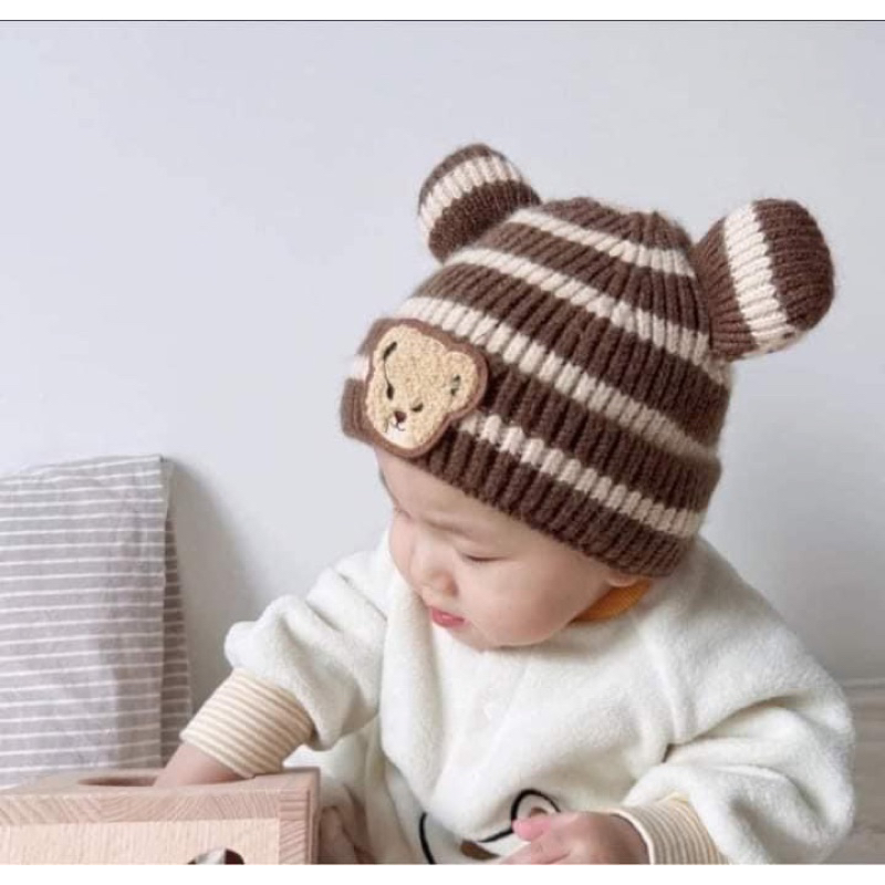 MŨ LEN GẤU KẺ SỌC CHO BÉ SIÊU DÀY SIÊU ÂM