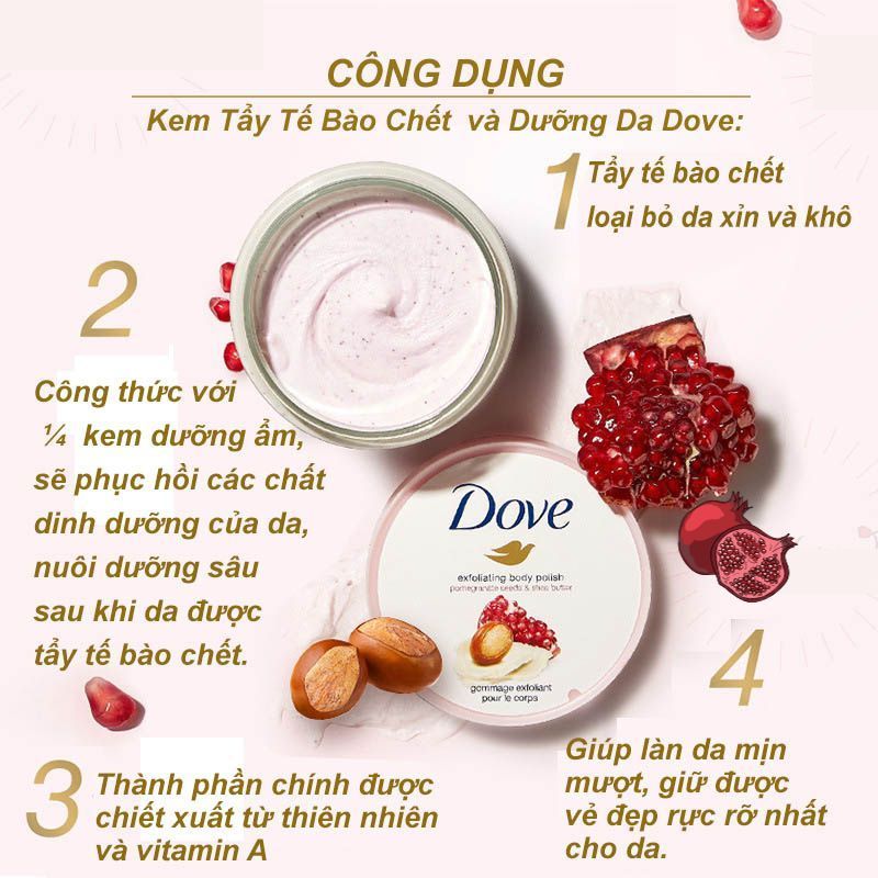 Tẩy Da Chết Dove Creme Dusch Peeling 225ml bản Đức, tẩy da chết giúp làm sạch da chết sần sùi nuôi dưỡng da