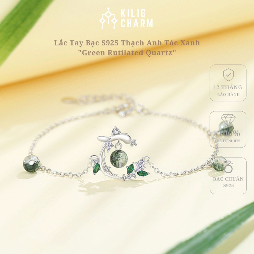 Lắc tay bạc nữ S925 thạch anh tóc xanh mệnh Mộc đá năng lượng chữa lành năng lượng freesize - KiligCharm KC13