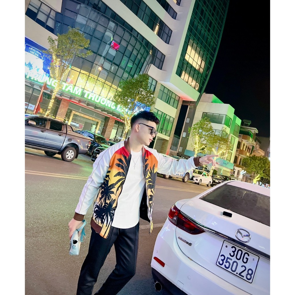 Áo Khoác Gió In Hình Cây Dừa Áo Bomber Nam Nữ Dày Dặn Dáng Rộng