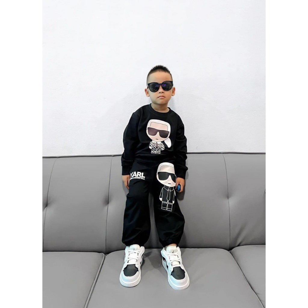 Bộ nỉ KARL thể thao màu đen cho bé trai mới nhất mùa đông năm nay  SHOP BOMBOM KIDS