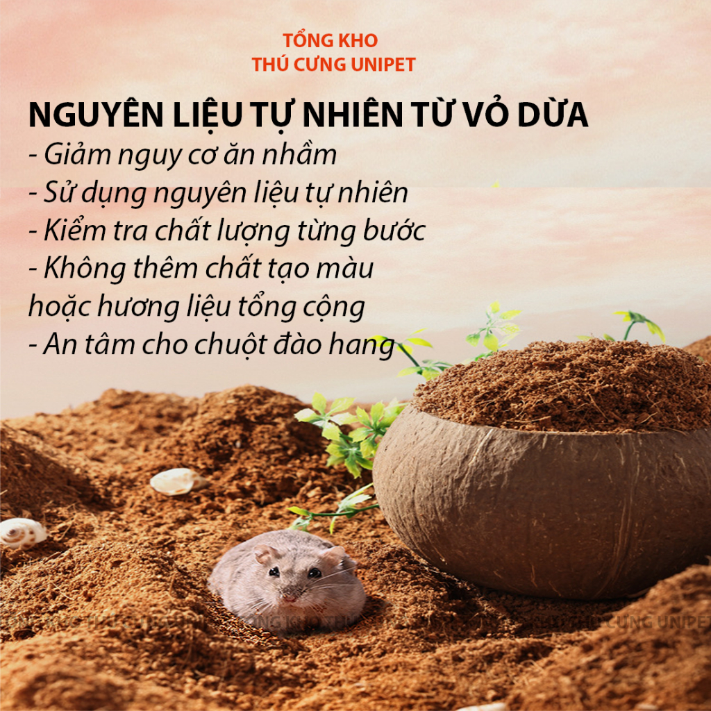 Mùn dừa lót chuồng chuột hamster, Rùa, bò sát, thú cưng nhỏ hãng BUCATSTATE đào hang trang trí cảnh quan gói 500gr