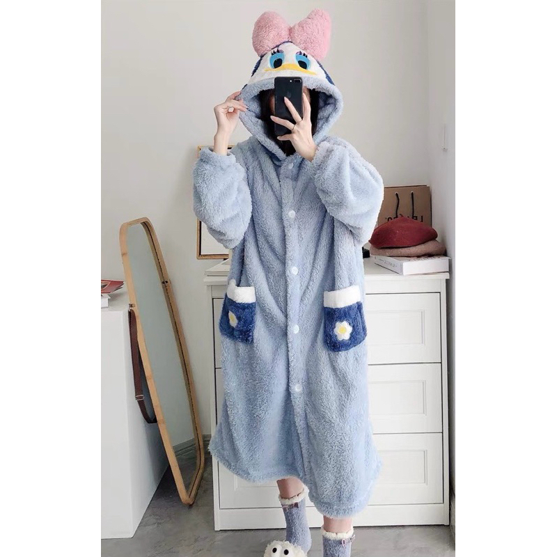 Bộ ngủ áo choàng lông ấm mùa đông korea