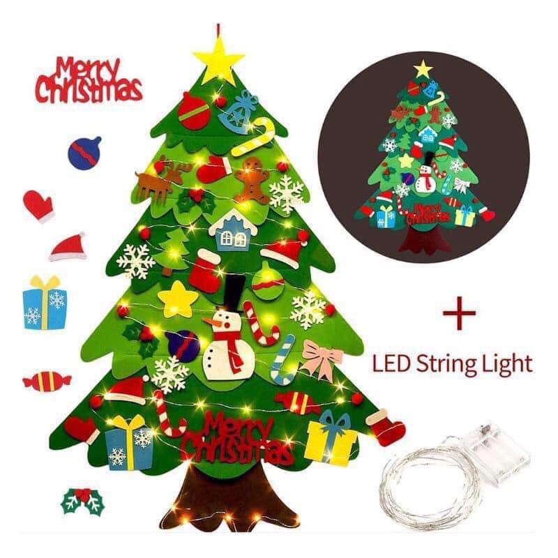 TẶNG ĐÈN LEDBộ cây thông Noel treo vải nỉ tặng kèm đèn Led trang trí dịp