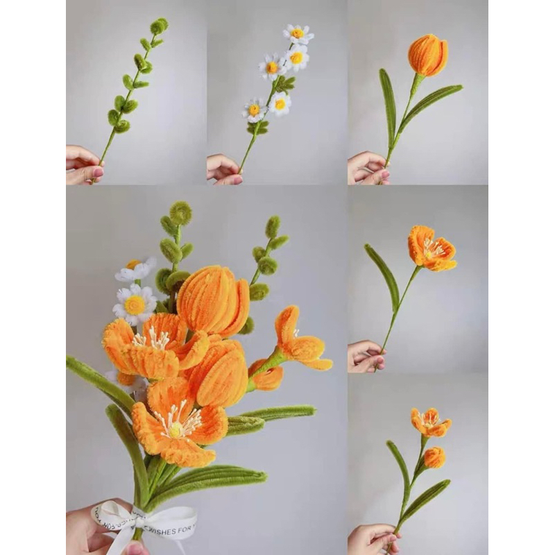 BÓ HOA KẼM NHUNG CẦM TAY