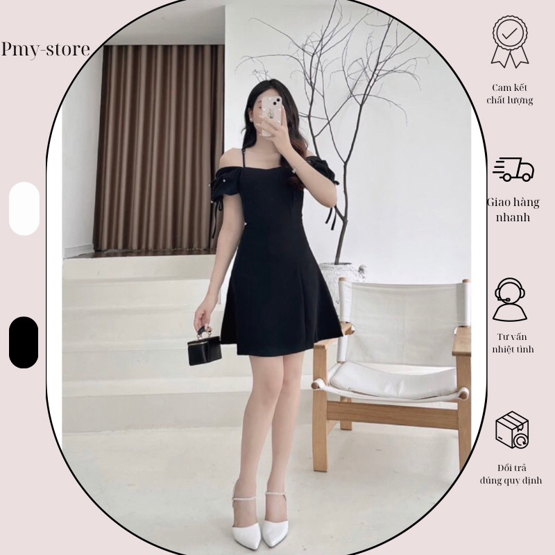 Đầm midi tay bồng trễ vai đính hạt tiểu thư thiết kế cao cấp