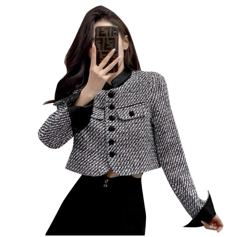 Áo Dạ tweed phối đen 2 lớp có độn vai siêu hot
